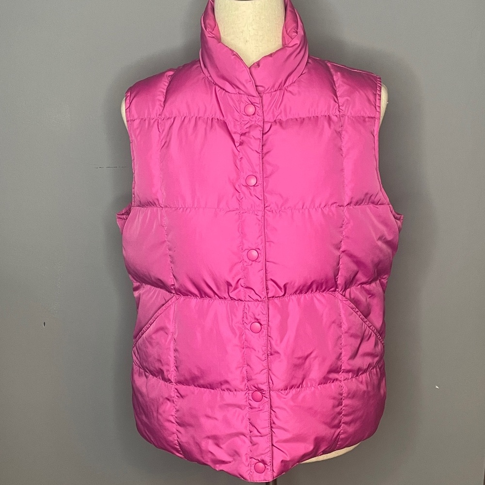 Lands End Down Winter Puffer Vest Women's Pink Snap Front Size M 10-12 EUC